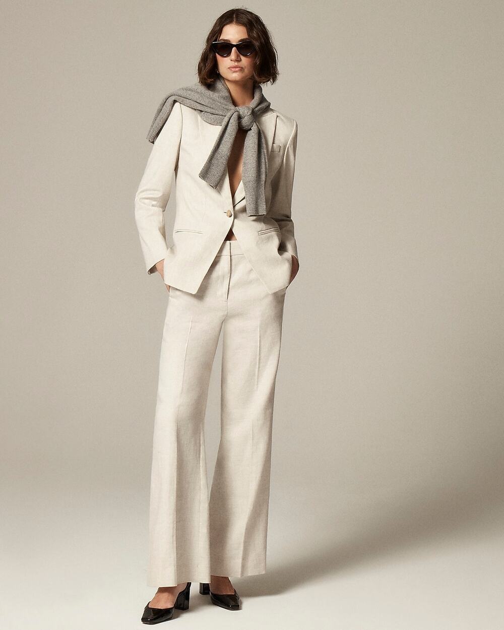 J. Crew Womens Tall Carolina Flare Pant Stretch Linen Flax Ivory Size 12 NWT